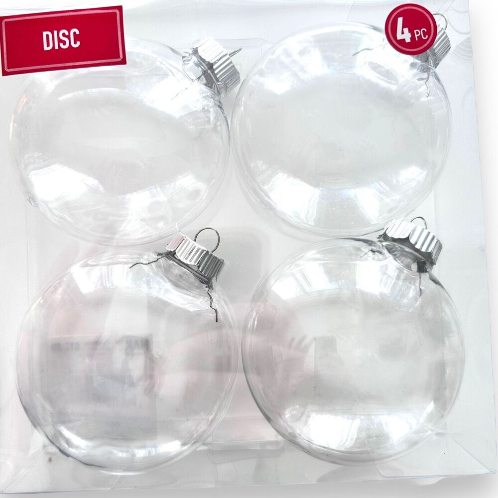 Holiday Crafting Clear Plastic Christmas Ornaments 3.5” Round Discs Box Of 4